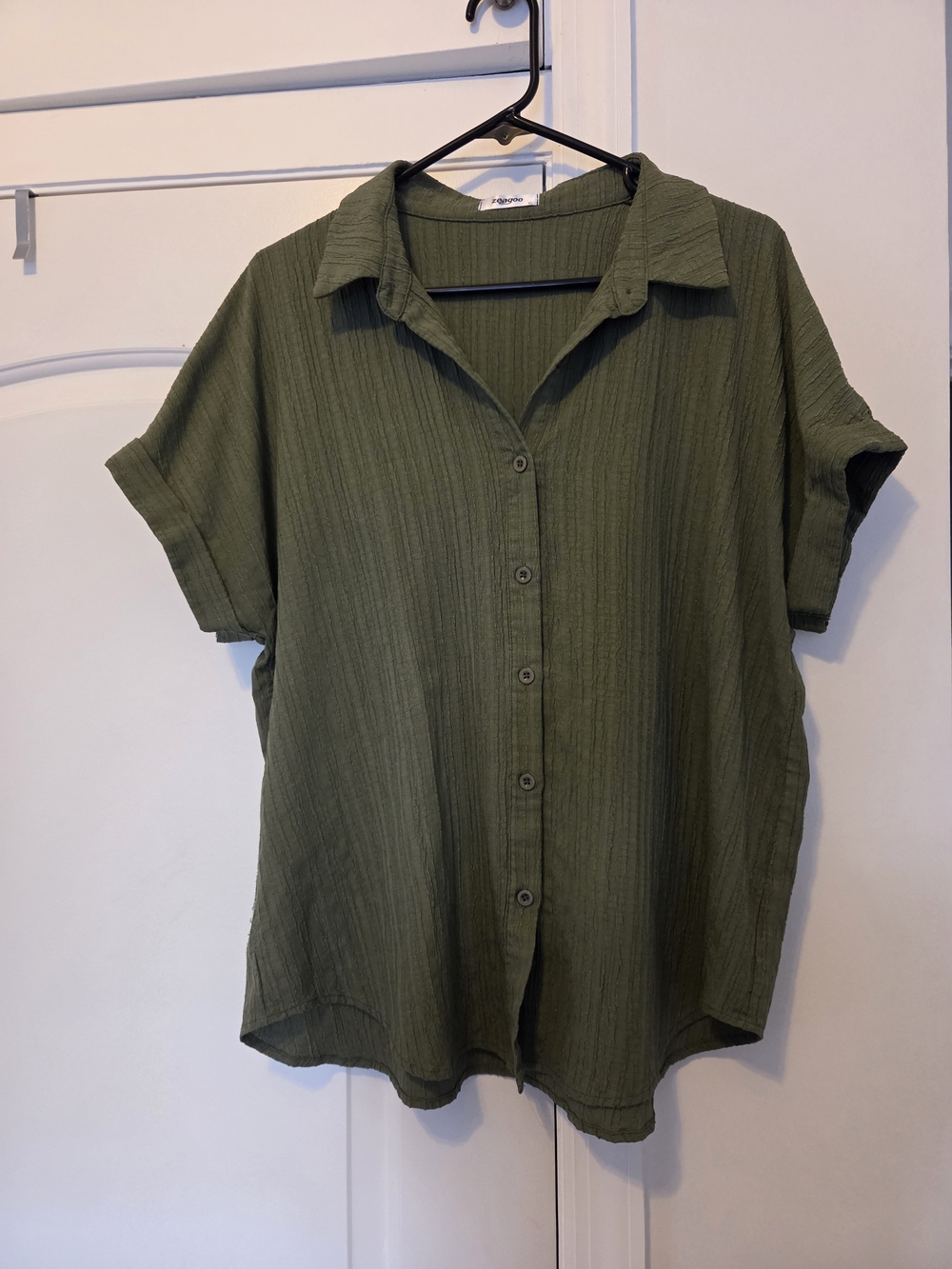 Button-Front Short Sleeve Shirt - Olive Green
